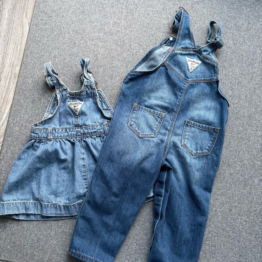 OshKosh B'gosh 24M Denim Set | Floral Jumper & Classic Overalls 24M - Picture 8 of 14